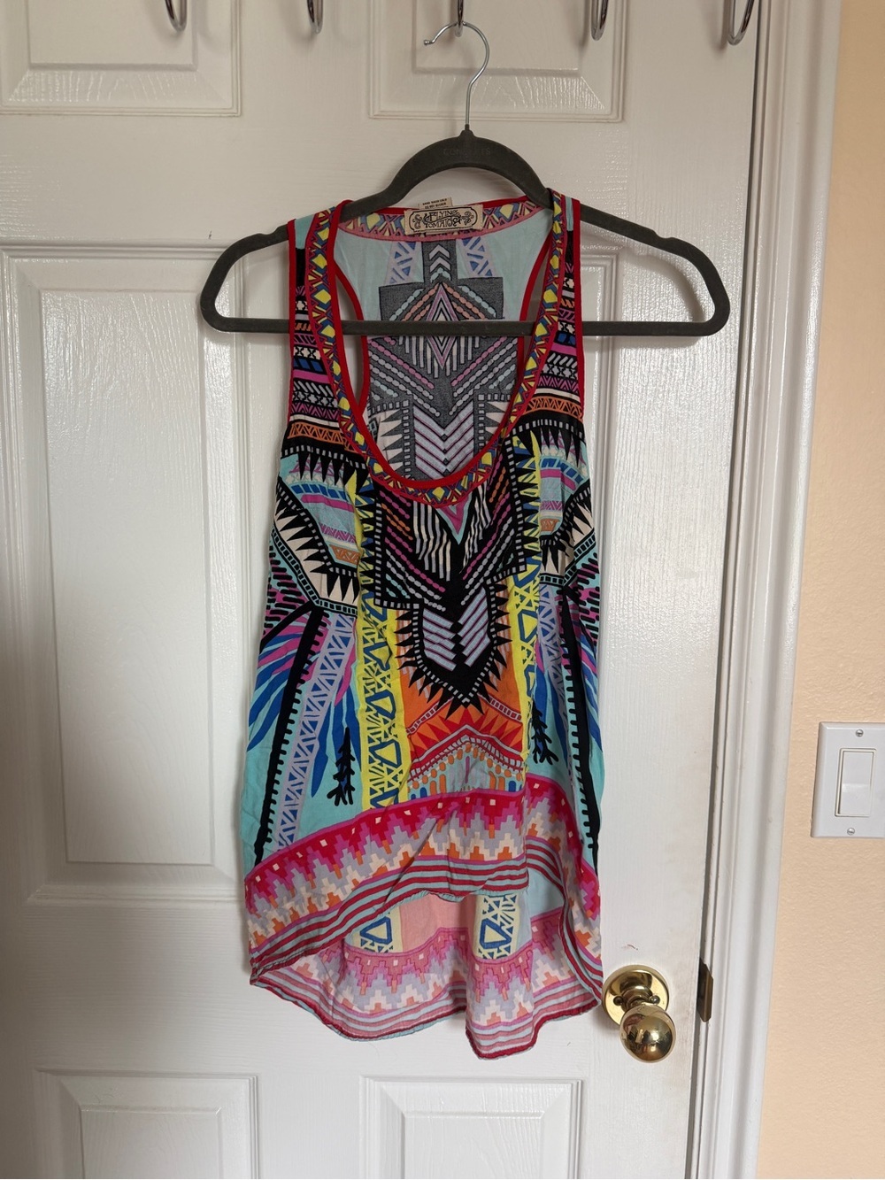 Flying Tomato Multicolor Aztec Print Racerback Tank with Coral Trim